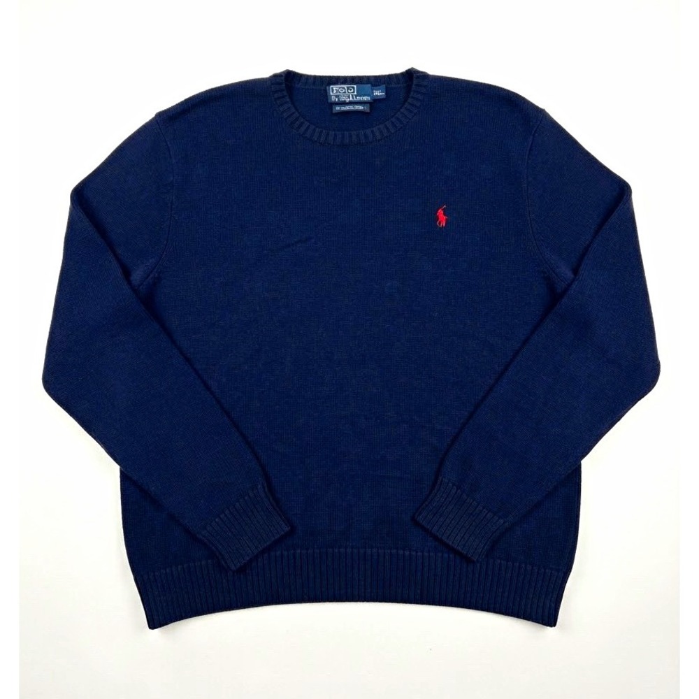 Polo Ralph Lauren Mens XXL Navy Cotton Crewneck Sweater Preppy Quiet Luxury
